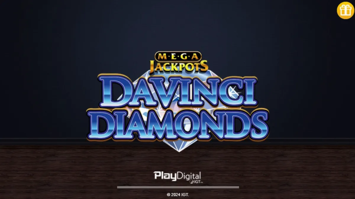 Tampilan visual slot Mega Jackpot DaVinci Diamonds dengan tema seni Renaissance dan permata.